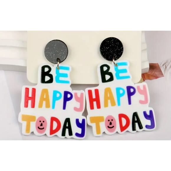NEW BE HAPPY TODAY Teacher Earrings Colorful Retro Funky - Picture 2 of 3